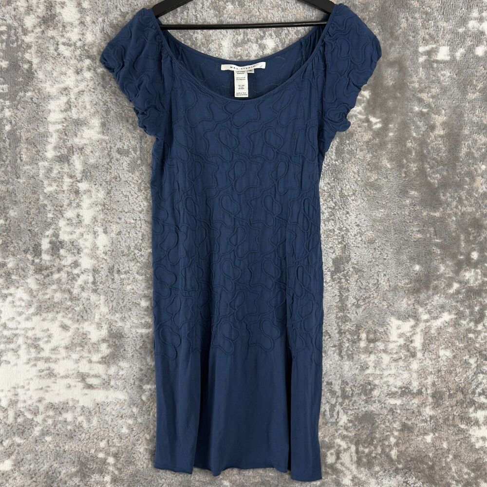 Max Studio Size M‎ Textured Chic Abstract Knee Length Scoop Neck Dress Navy